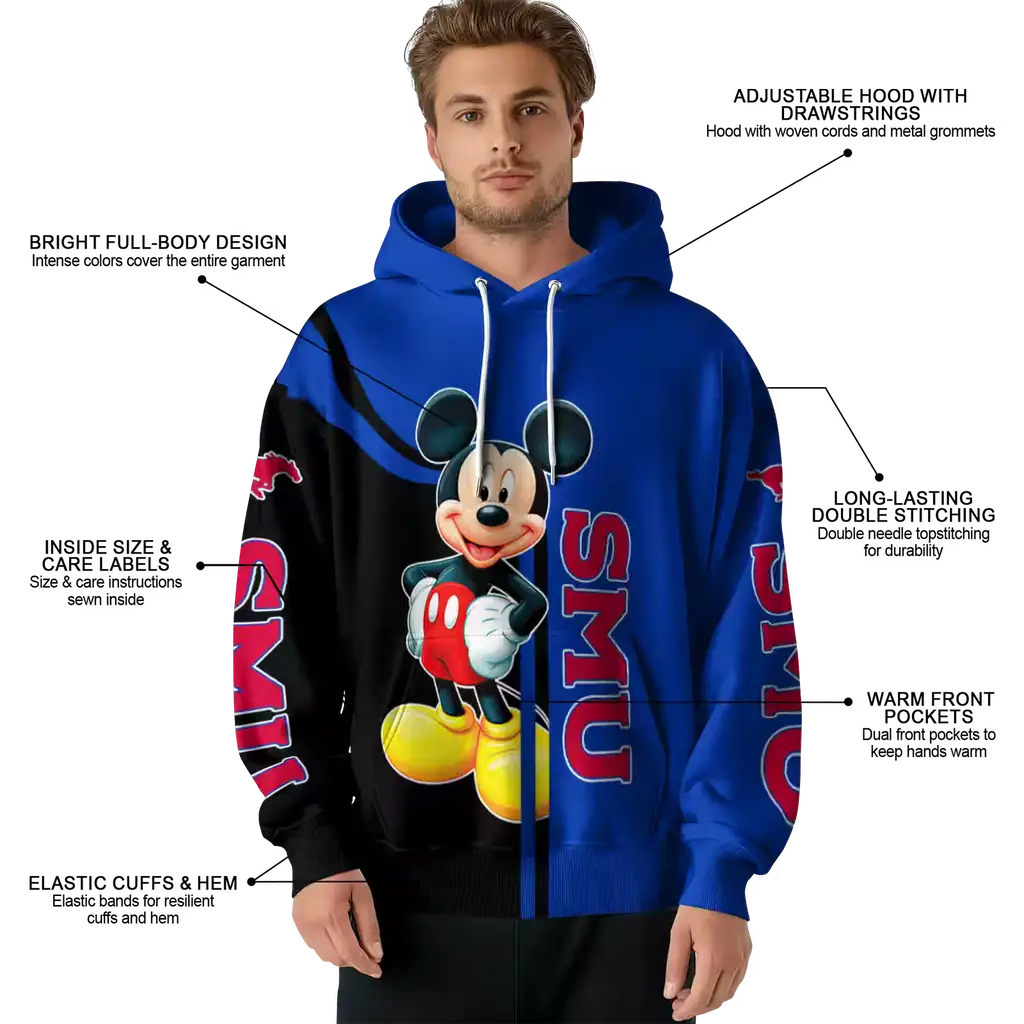 smu mustangs mickey mouse blue black hoodie latest model smu mustangs mickey mouse blue black hoodie latest model