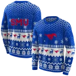 smu mustangs reindeer motif blue hoodie best selling