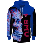 smu mustangs skull motif blue black hoodie best selling