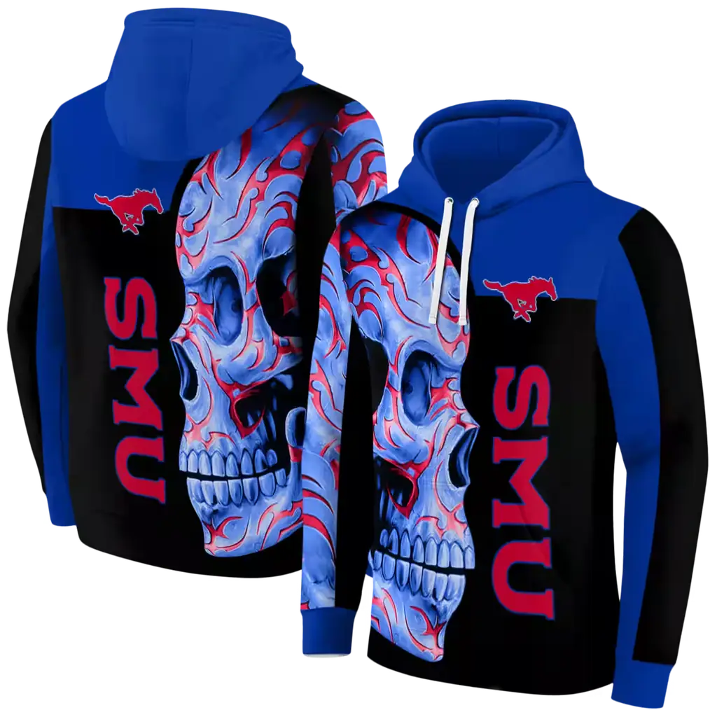 smu mustangs skull motif blue black hoodie fashion forward smu mustangs skull motif blue black hoodie fashion forward