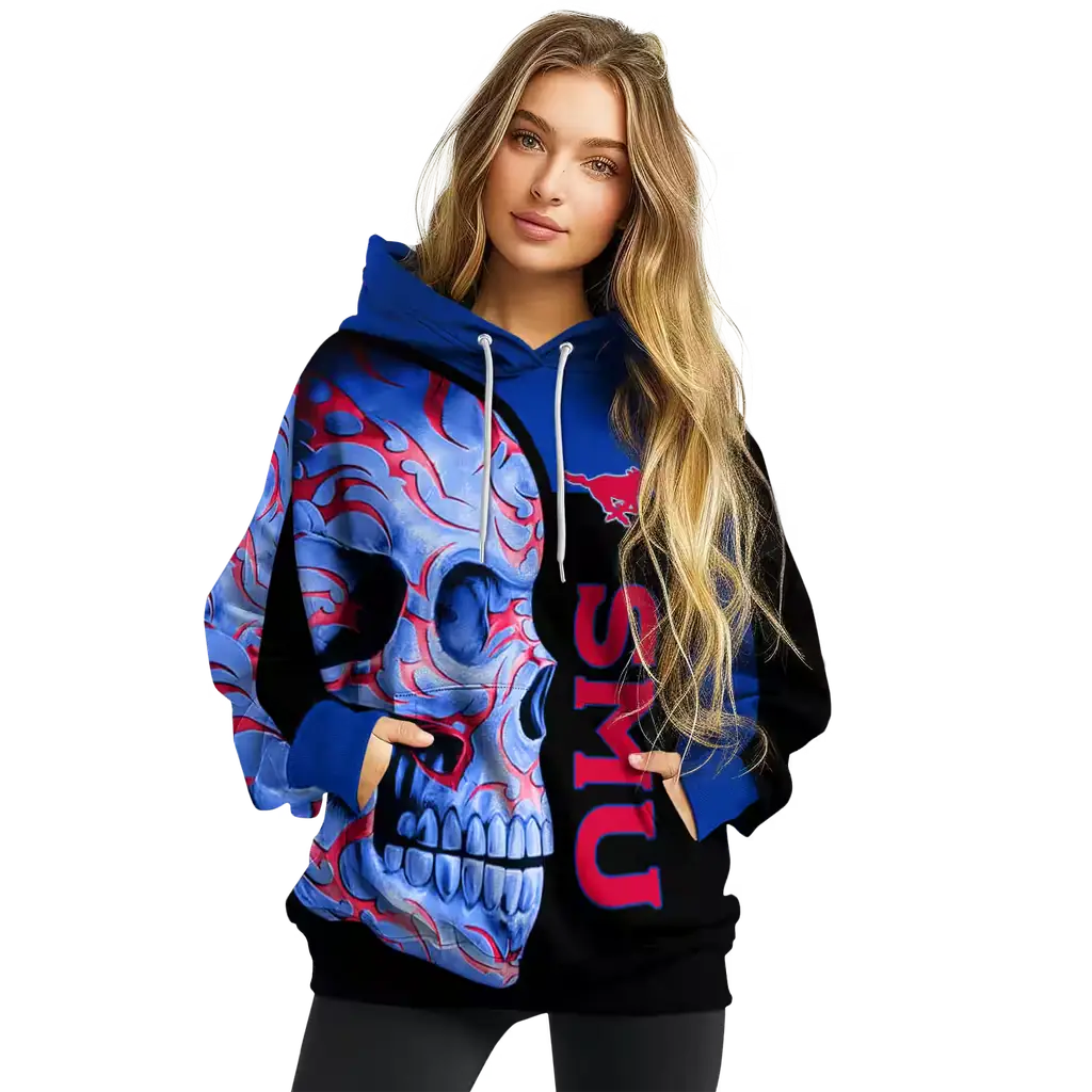 smu mustangs skull motif blue black hoodie high quality smu mustangs skull motif blue black hoodie high quality
