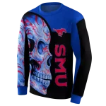 smu mustangs skull motif blue black hoodie best selling