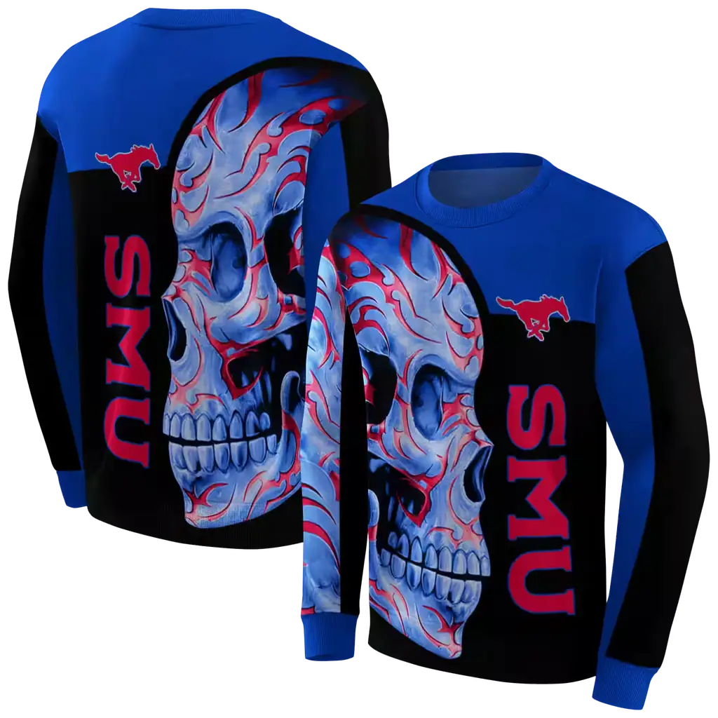 smu mustangs skull motif blue black hoodie premium grade smu mustangs skull motif blue black hoodie premium grade