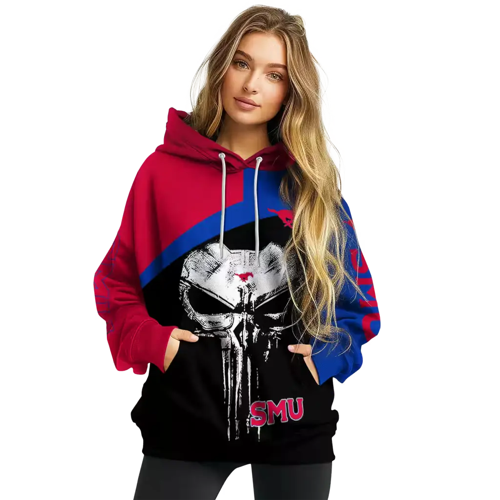 smu mustangs skull punisher red black hoodie high quality smu mustangs skull punisher red black hoodie high quality