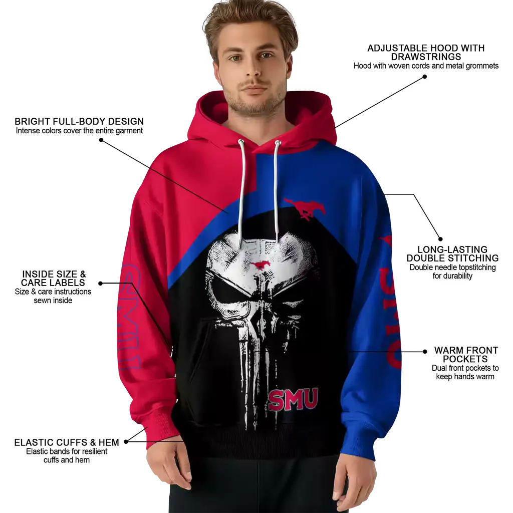 smu mustangs skull punisher red black hoodie latest model smu mustangs skull punisher red black hoodie latest model