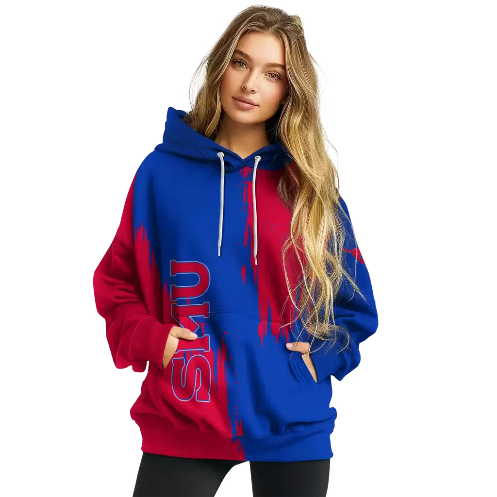 smu mustangs splatter effect blue hoodie high quality smu mustangs splatter effect blue hoodie high quality