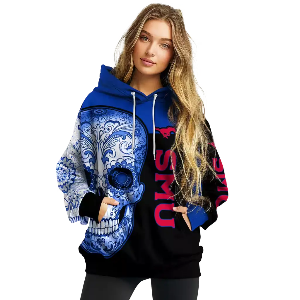 smu mustangs sugar skull blue black hoodie high quality smu mustangs sugar skull blue black hoodie high quality