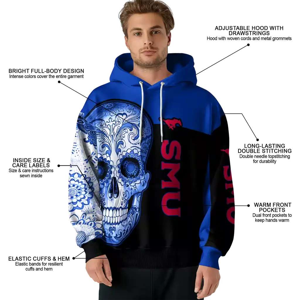 smu mustangs sugar skull blue black hoodie latest model smu mustangs sugar skull blue black hoodie latest model