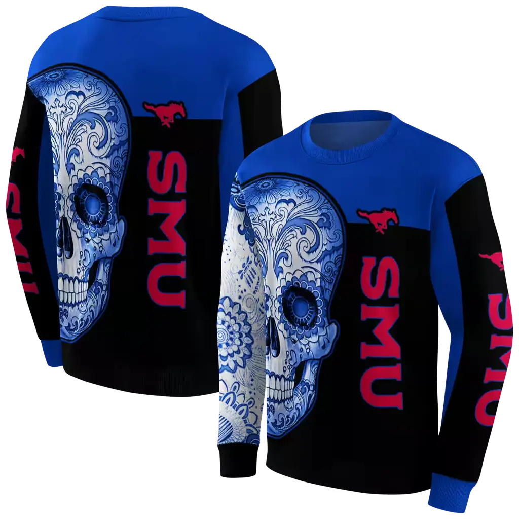 smu mustangs sugar skull blue black hoodie premium grade smu mustangs sugar skull blue black hoodie premium grade