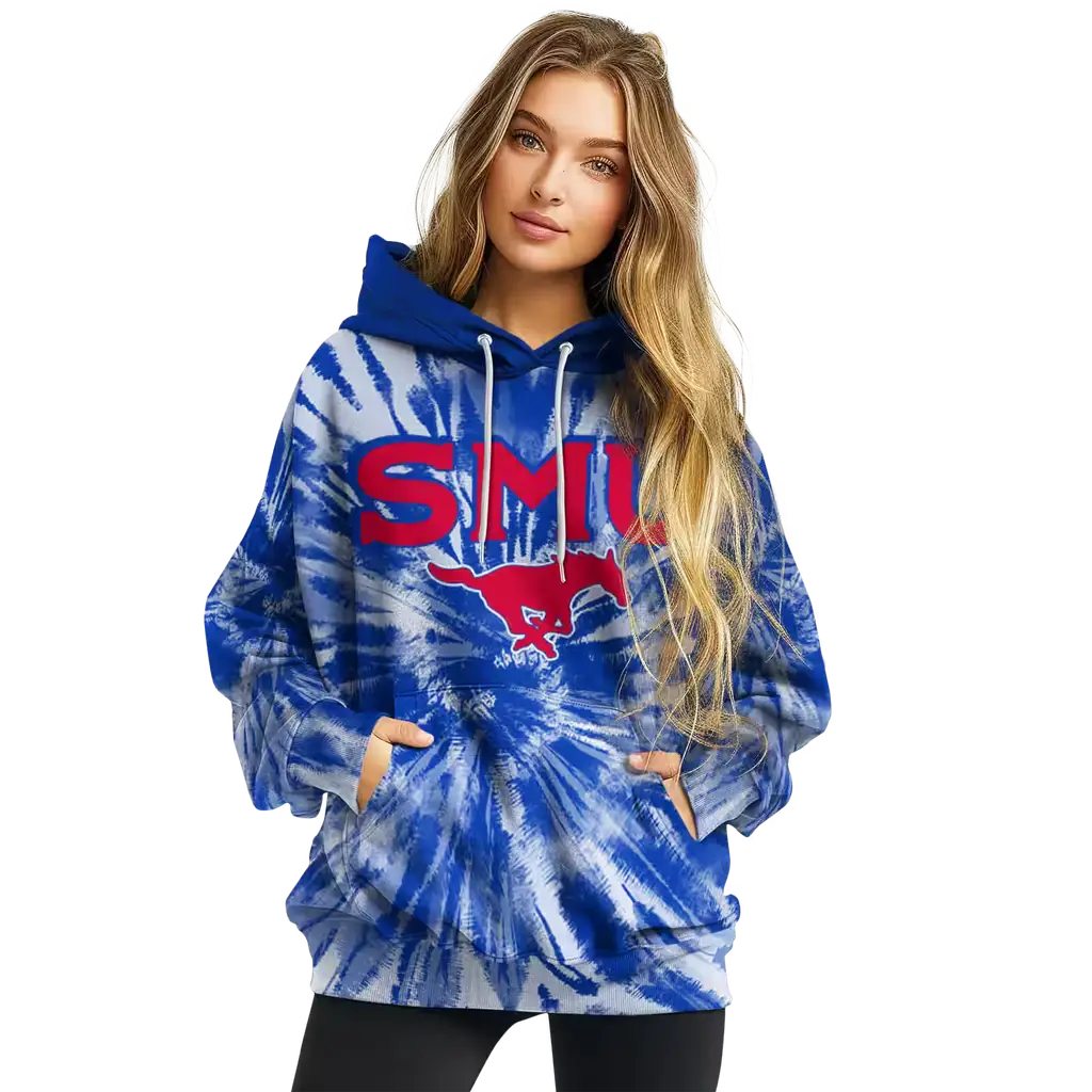 smu mustangs tie dye pattern blue hoodie high quality smu mustangs tie dye pattern blue hoodie high quality