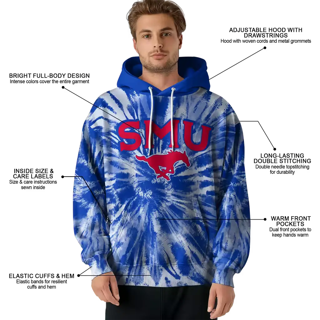 smu mustangs tie dye pattern blue hoodie latest model smu mustangs tie dye pattern blue hoodie latest model