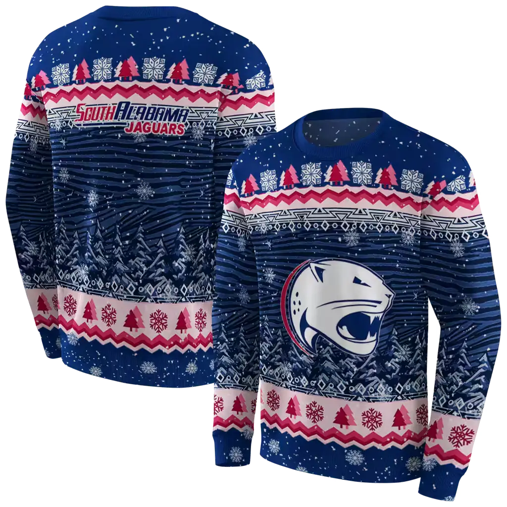 south alabama jaguars christmas trees blue hoodie premium grade south alabama jaguars christmas trees blue hoodie premium grade