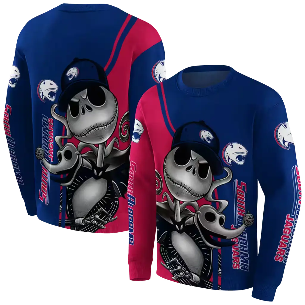 south alabama jaguars jack skellington blue hoodie premium grade south alabama jaguars jack skellington blue hoodie premium grade
