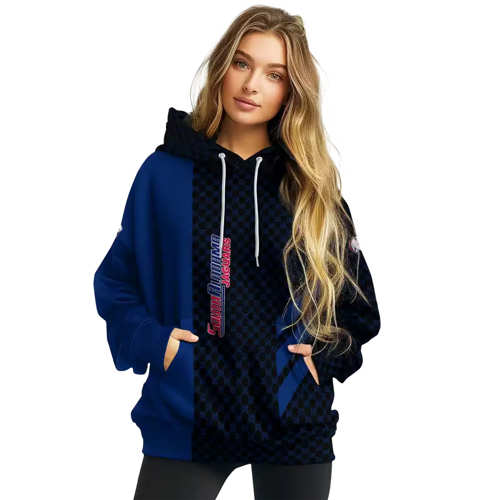south alabama jaguars monogram pattern blue hoodie high quality south alabama jaguars monogram pattern blue hoodie high quality