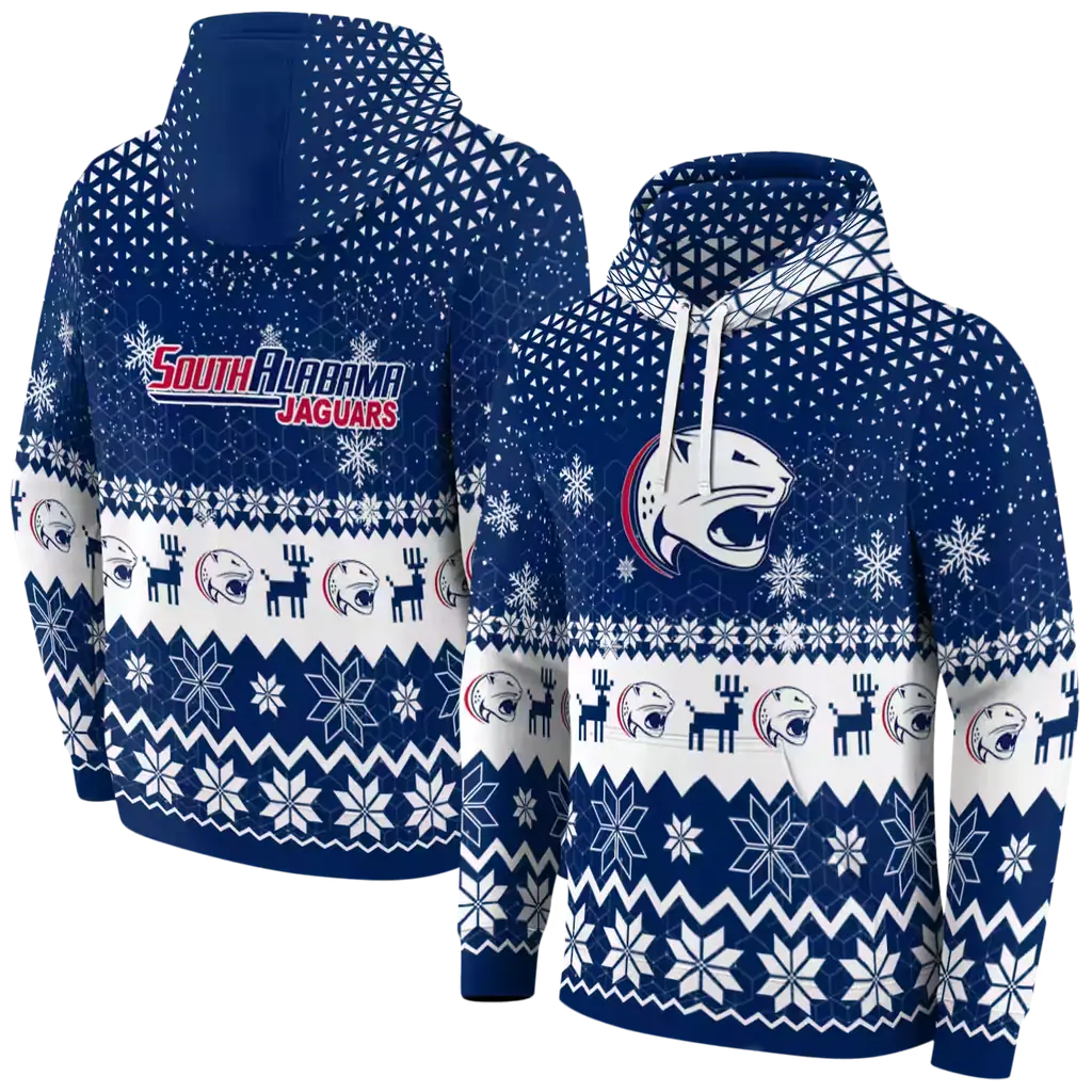 south alabama jaguars reindeer motif blue hoodie fashion forward south alabama jaguars reindeer motif blue hoodie fashion forward