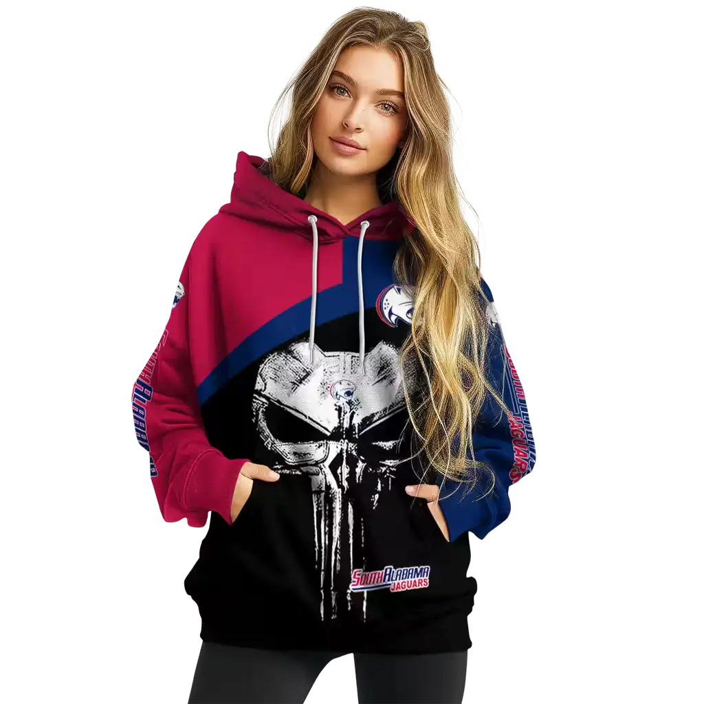 south alabama jaguars skull punisher red black hoodie high quality south alabama jaguars skull punisher red black hoodie high quality