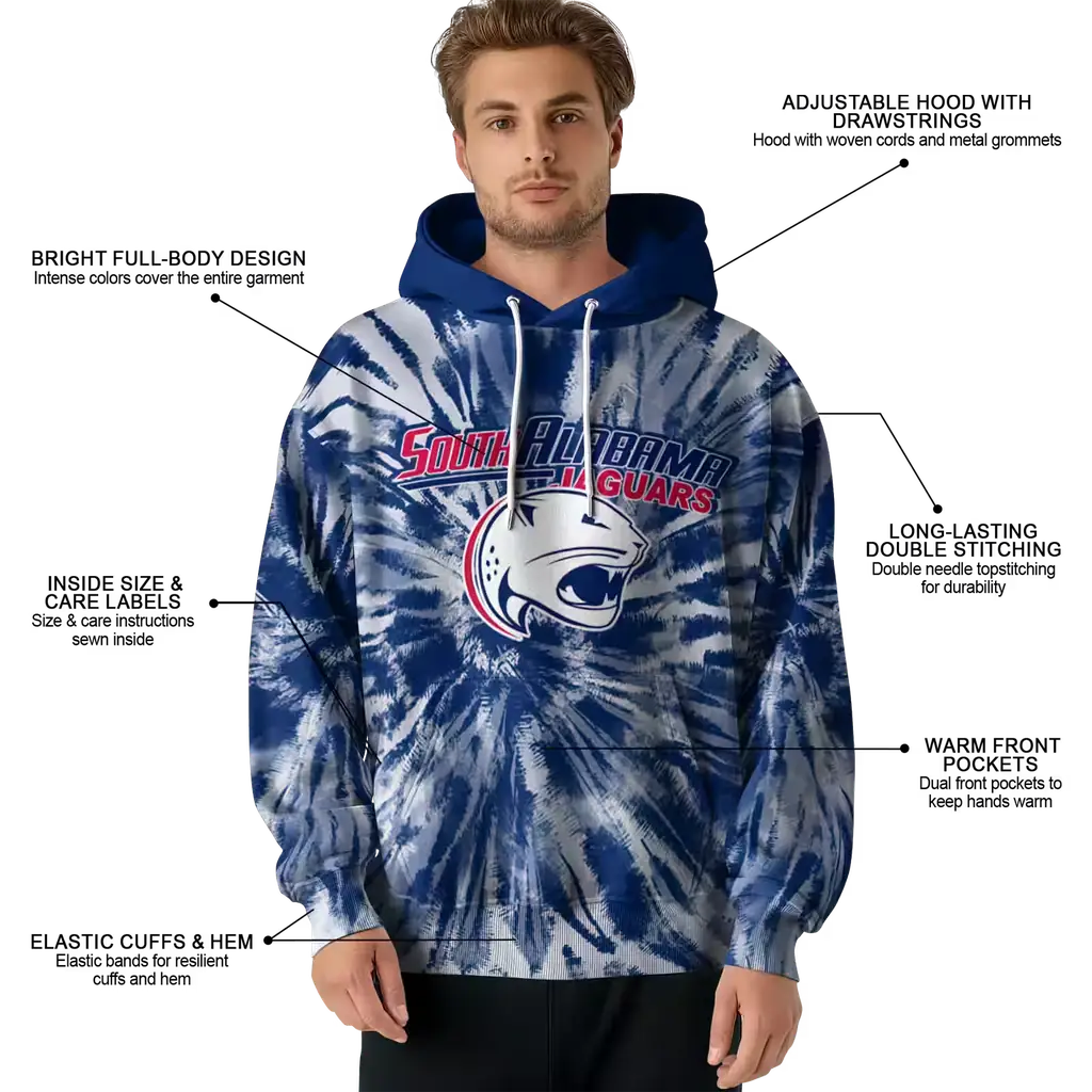 south alabama jaguars tie dye pattern blue hoodie latest model south alabama jaguars tie dye pattern blue hoodie latest model