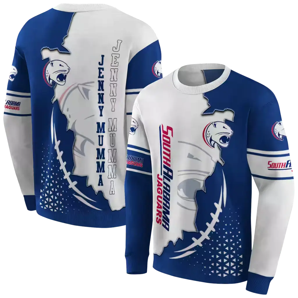 south alabama jaguars triangular pattern blue white hoodie premium grade south alabama jaguars triangular pattern blue white hoodie premium grade