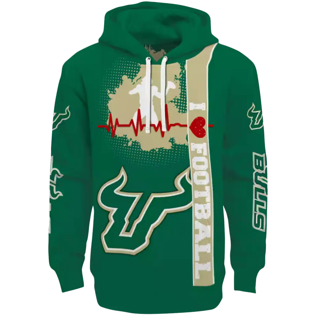 south florida bulls football heartbeat green hoodie best selling south florida bulls football heartbeat green hoodie best selling