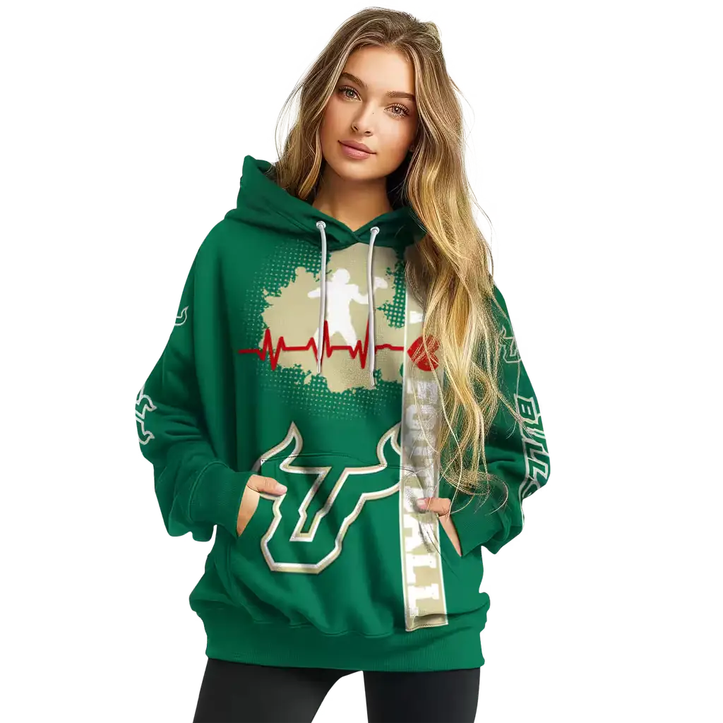 south florida bulls football heartbeat green hoodie high quality south florida bulls football heartbeat green hoodie high quality