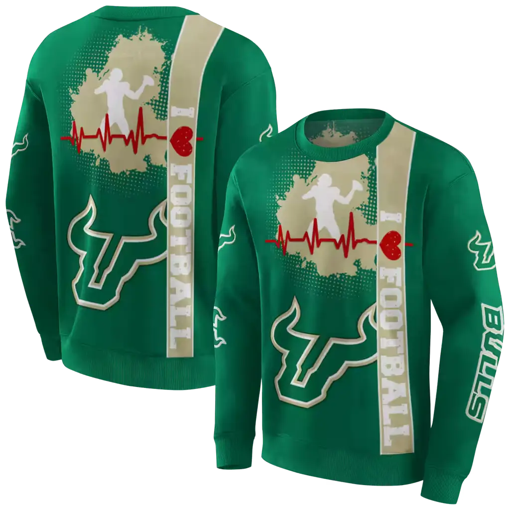 south florida bulls football heartbeat green hoodie premium grade south florida bulls football heartbeat green hoodie premium grade