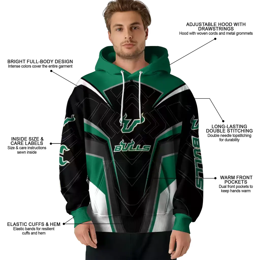 south florida bulls futuristic pattern green black hoodie latest model south florida bulls futuristic pattern green black hoodie latest model