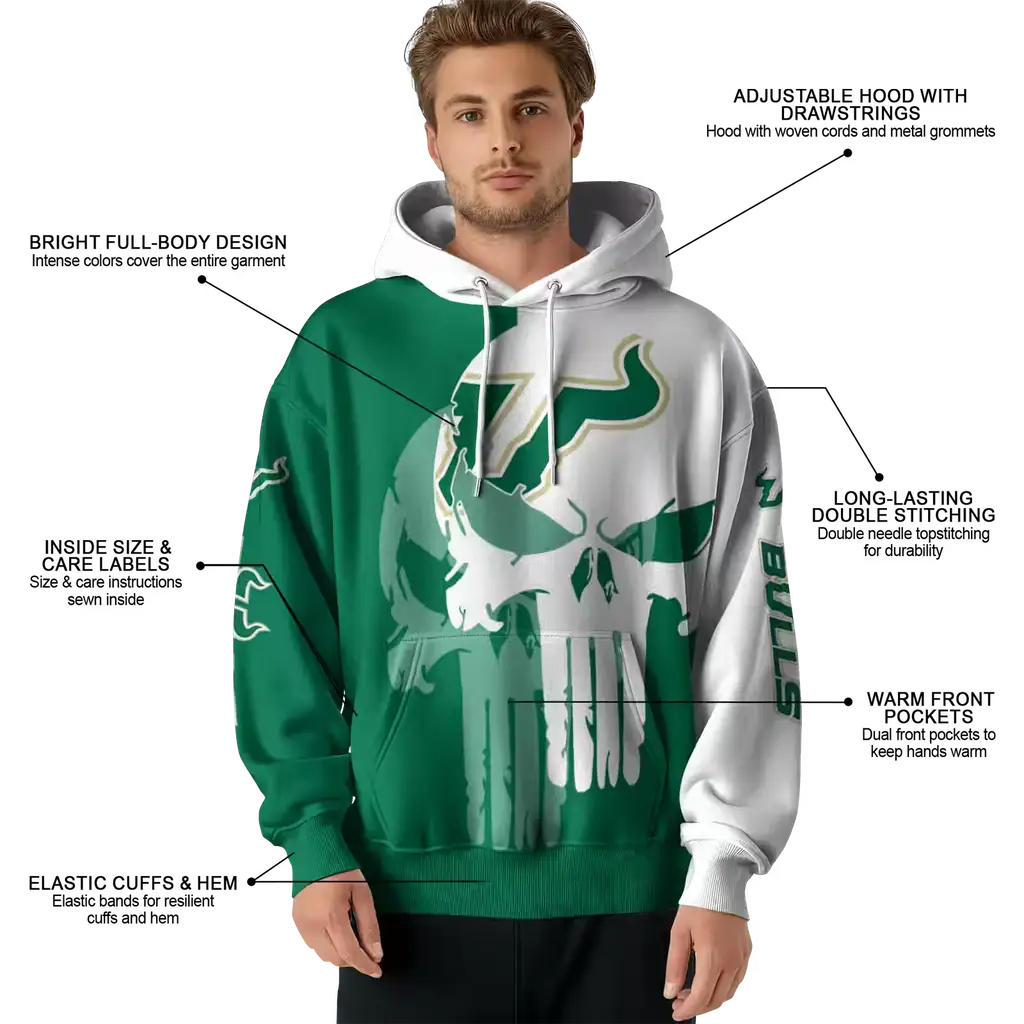 south florida bulls graphic punisher green white hoodie latest model south florida bulls graphic punisher green white hoodie latest model