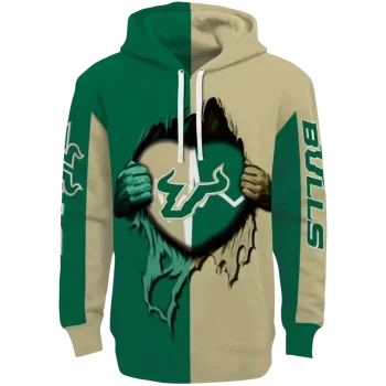 south florida bulls heartbeat graphic green hoodie best selling