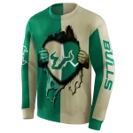 south florida bulls heartbeat graphic green hoodie best selling