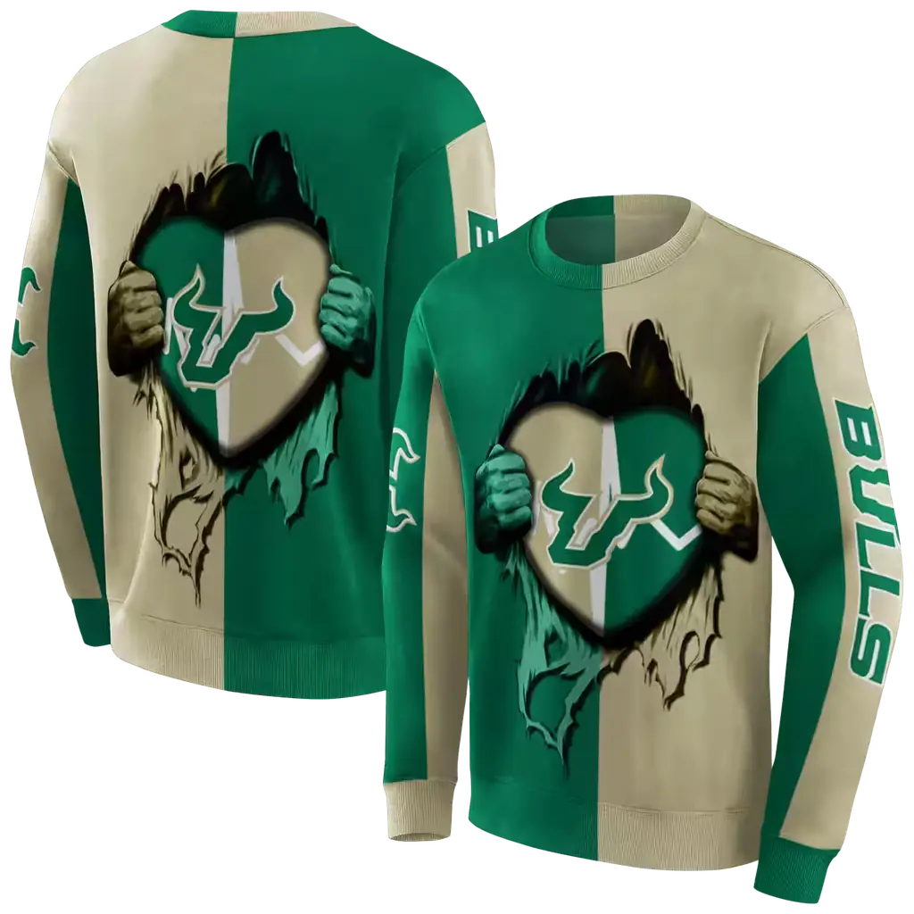 south florida bulls heartbeat graphic green hoodie premium grade south florida bulls heartbeat graphic green hoodie premium grade