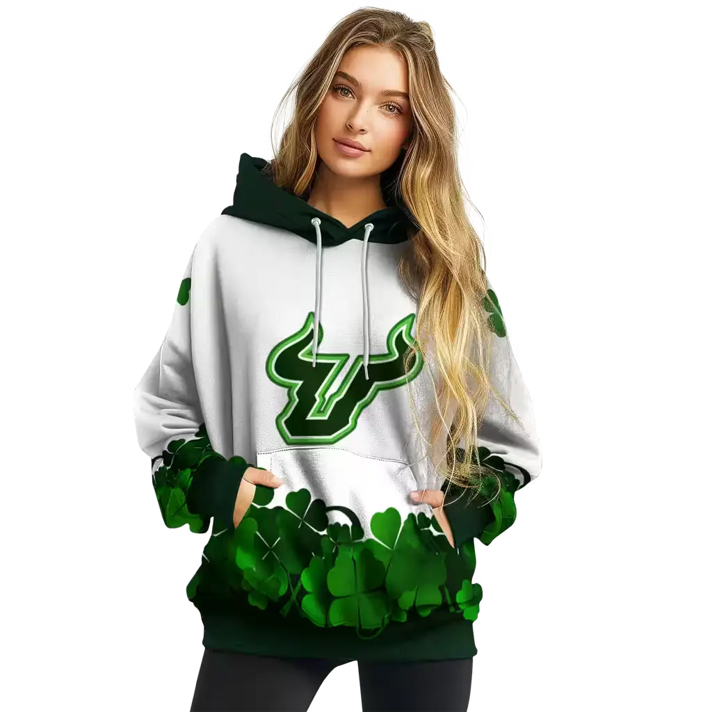 south florida bulls lucky motif white green hoodie high quality south florida bulls lucky motif white green hoodie high quality