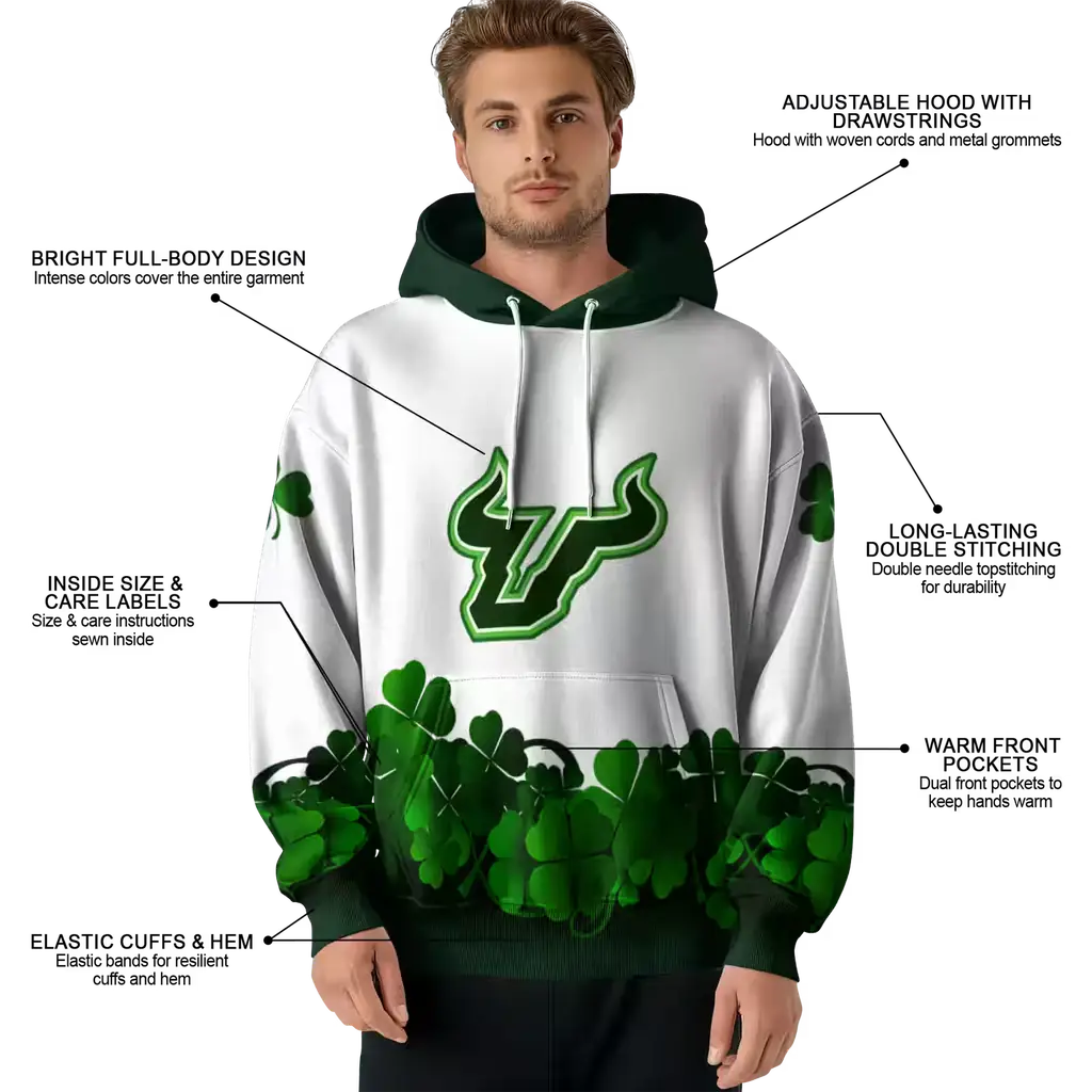 south florida bulls lucky motif white green hoodie latest model south florida bulls lucky motif white green hoodie latest model