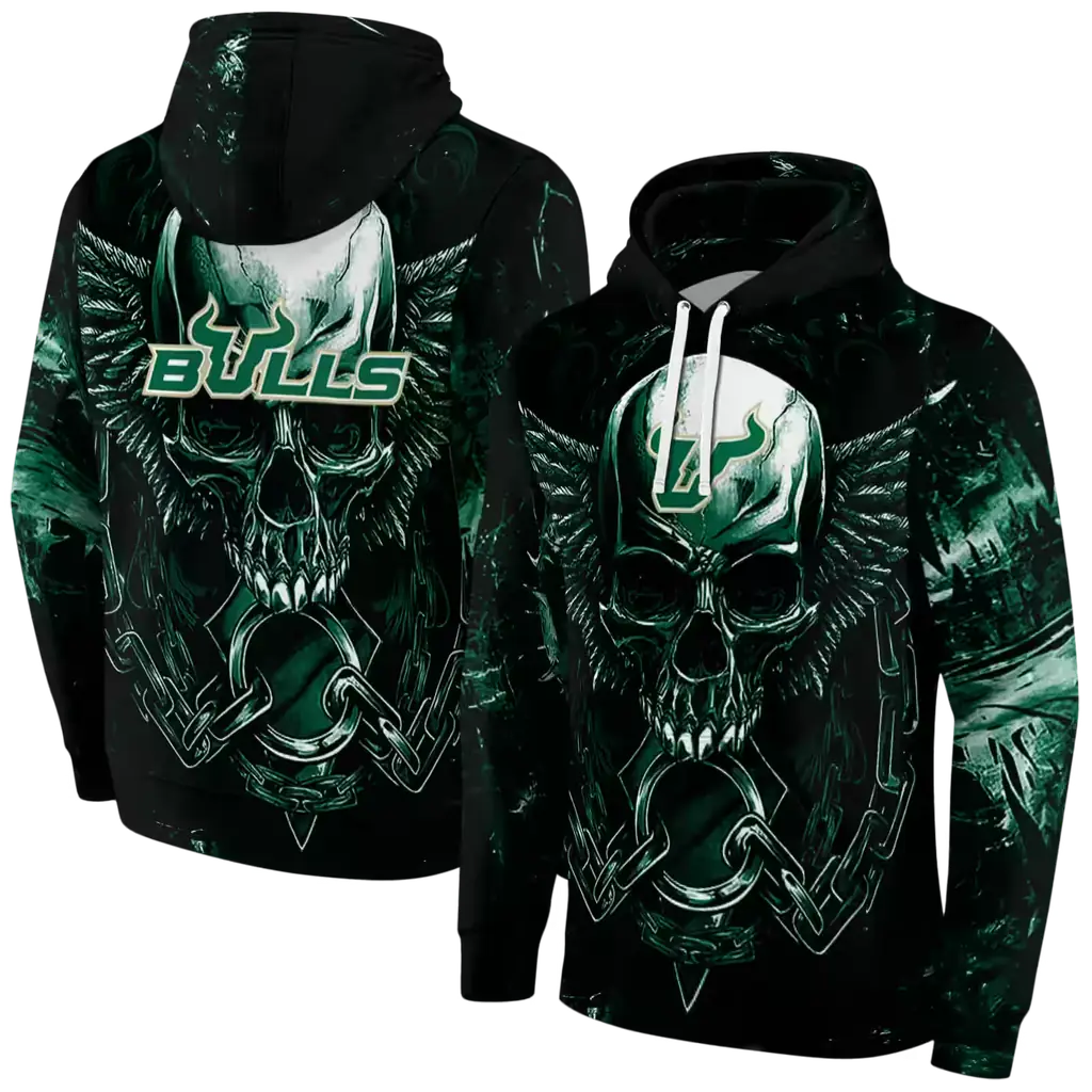 south florida bulls skull artwork green black hoodie fashion forward south florida bulls skull artwork green black hoodie fashion forward