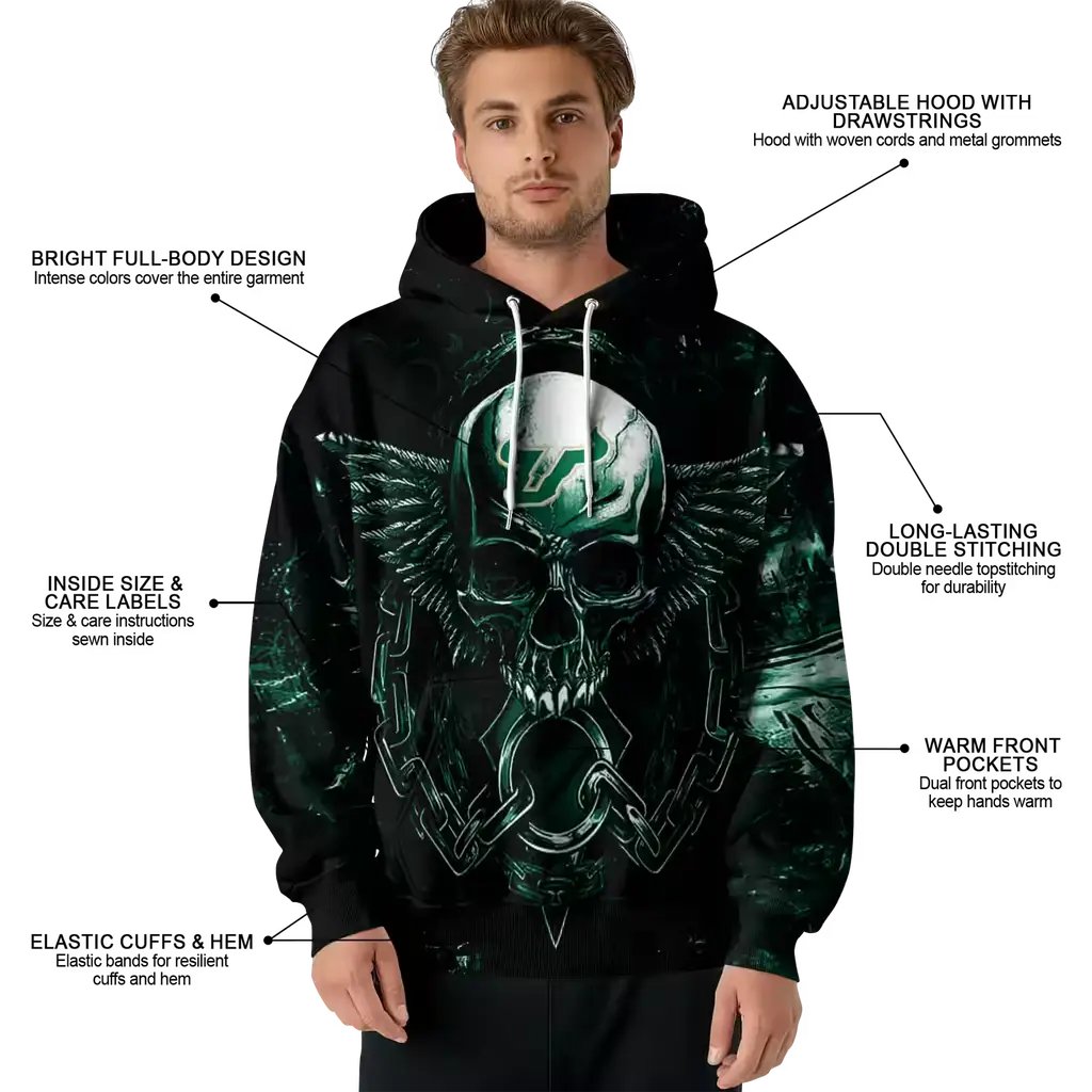 south florida bulls skull artwork green black hoodie latest model south florida bulls skull artwork green black hoodie latest model