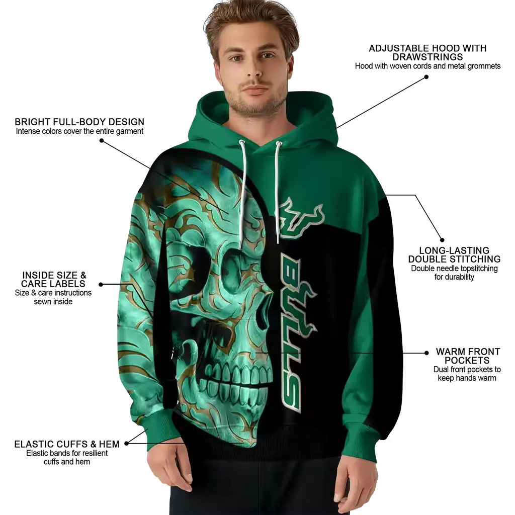 south florida bulls skull motif green black hoodie latest model south florida bulls skull motif green black hoodie latest model