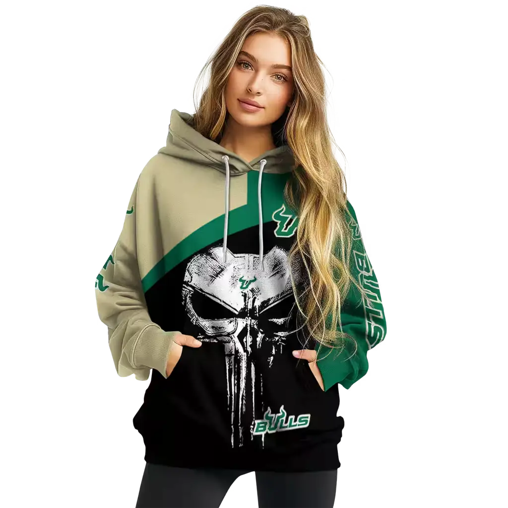south florida bulls skull punisher gold black hoodie high quality south florida bulls skull punisher gold black hoodie high quality