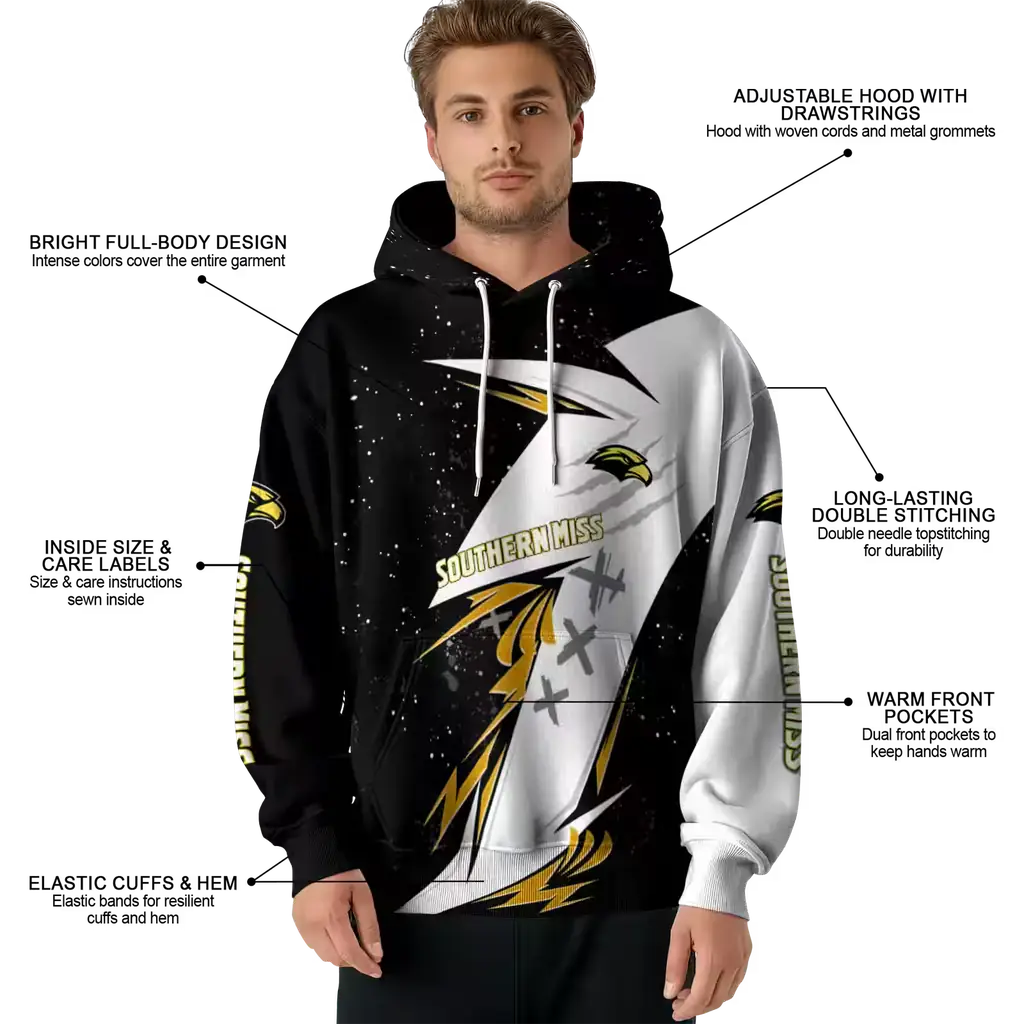 southern miss golden eagles dynamic slash black white hoodie latest model southern miss golden eagles dynamic slash black white hoodie latest model