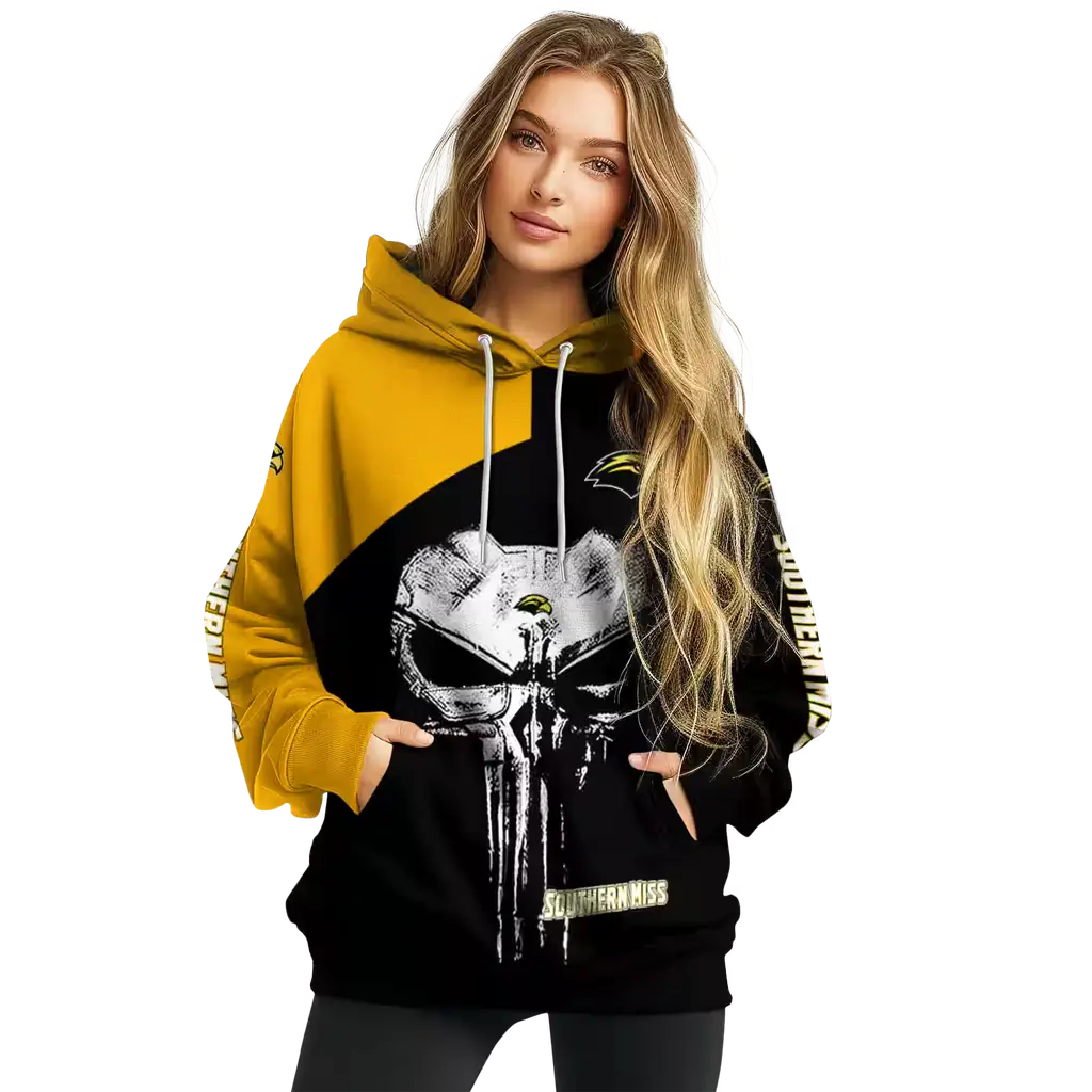 southern miss golden eagles skull punisher gold black hoodie high quality southern miss golden eagles skull punisher gold black hoodie high quality