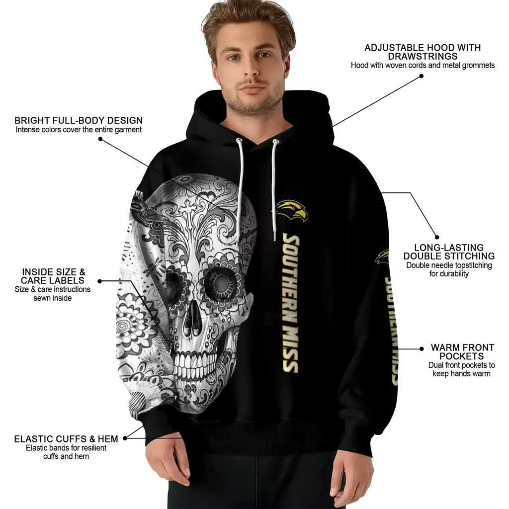 southern miss golden eagles sugar skull black hoodie latest model southern miss golden eagles sugar skull black hoodie latest model