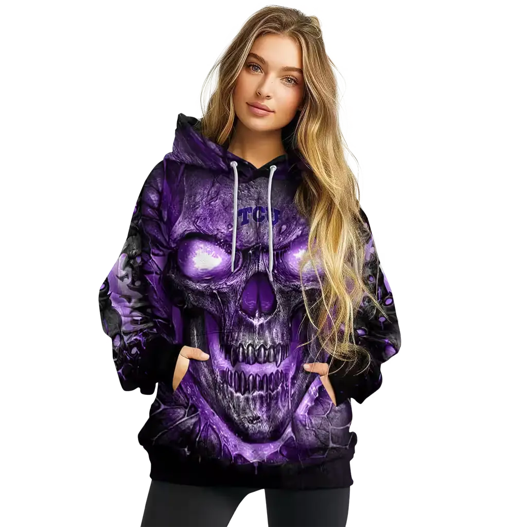 tcu horned frogs demonic skull purple black hoodie high quality tcu horned frogs demonic skull purple black hoodie high quality