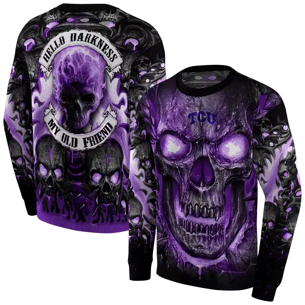 tcu horned frogs demonic skull purple black hoodie premium grade tcu horned frogs demonic skull purple black hoodie premium grade