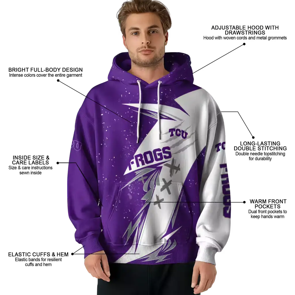 tcu horned frogs dynamic slash purple white hoodie latest model tcu horned frogs dynamic slash purple white hoodie latest model
