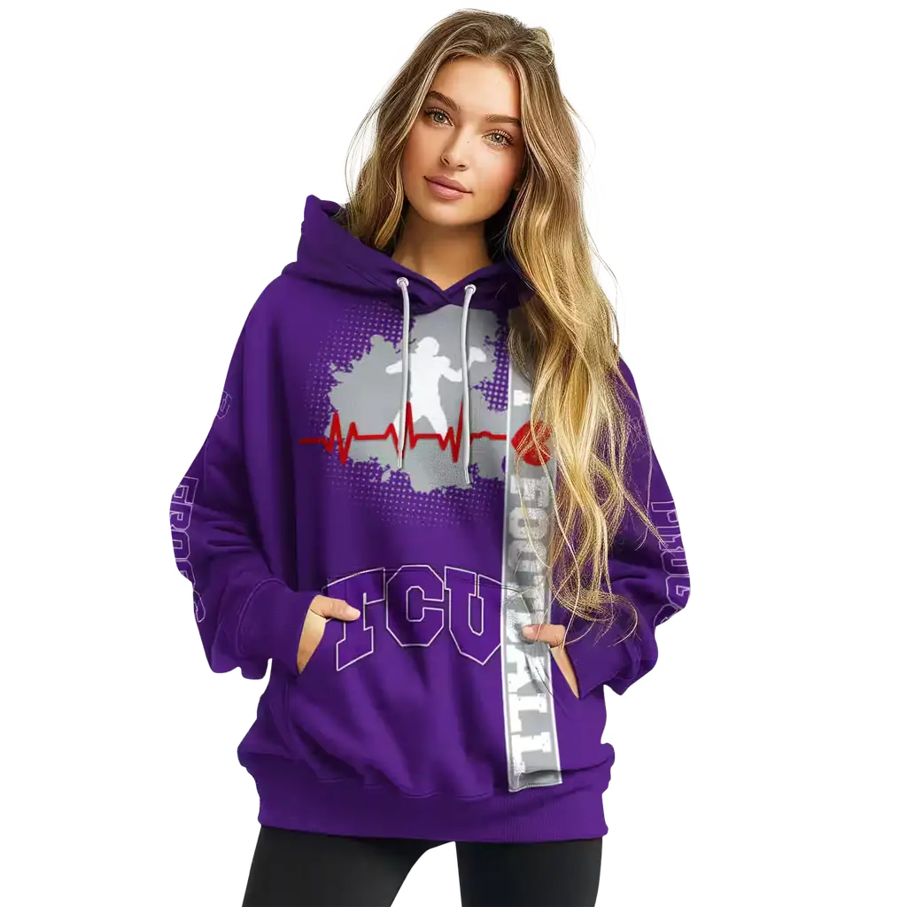 tcu horned frogs football heartbeat purple hoodie high quality tcu horned frogs football heartbeat purple hoodie high quality
