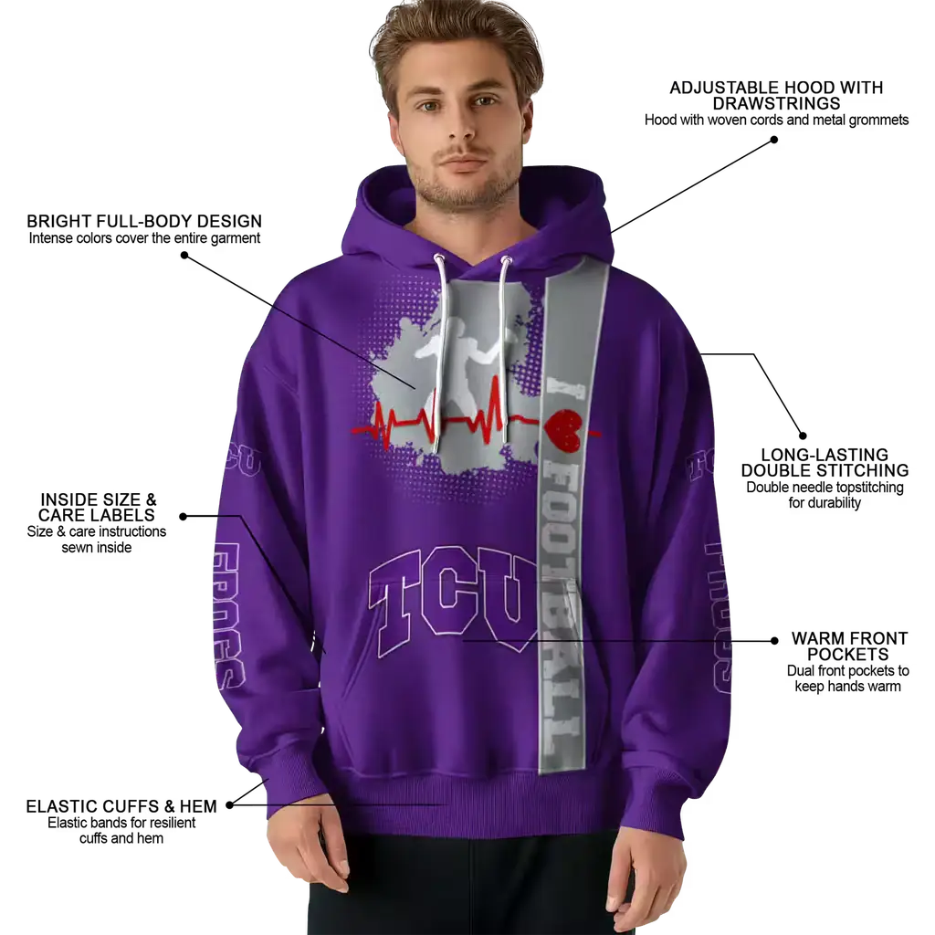 tcu horned frogs football heartbeat purple hoodie latest model tcu horned frogs football heartbeat purple hoodie latest model