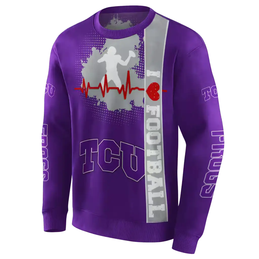 tcu horned frogs football heartbeat purple hoodie new arrival tcu horned frogs football heartbeat purple hoodie new arrival