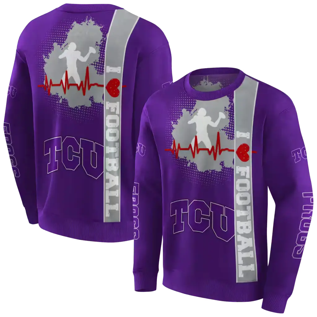 tcu horned frogs football heartbeat purple hoodie premium grade tcu horned frogs football heartbeat purple hoodie premium grade