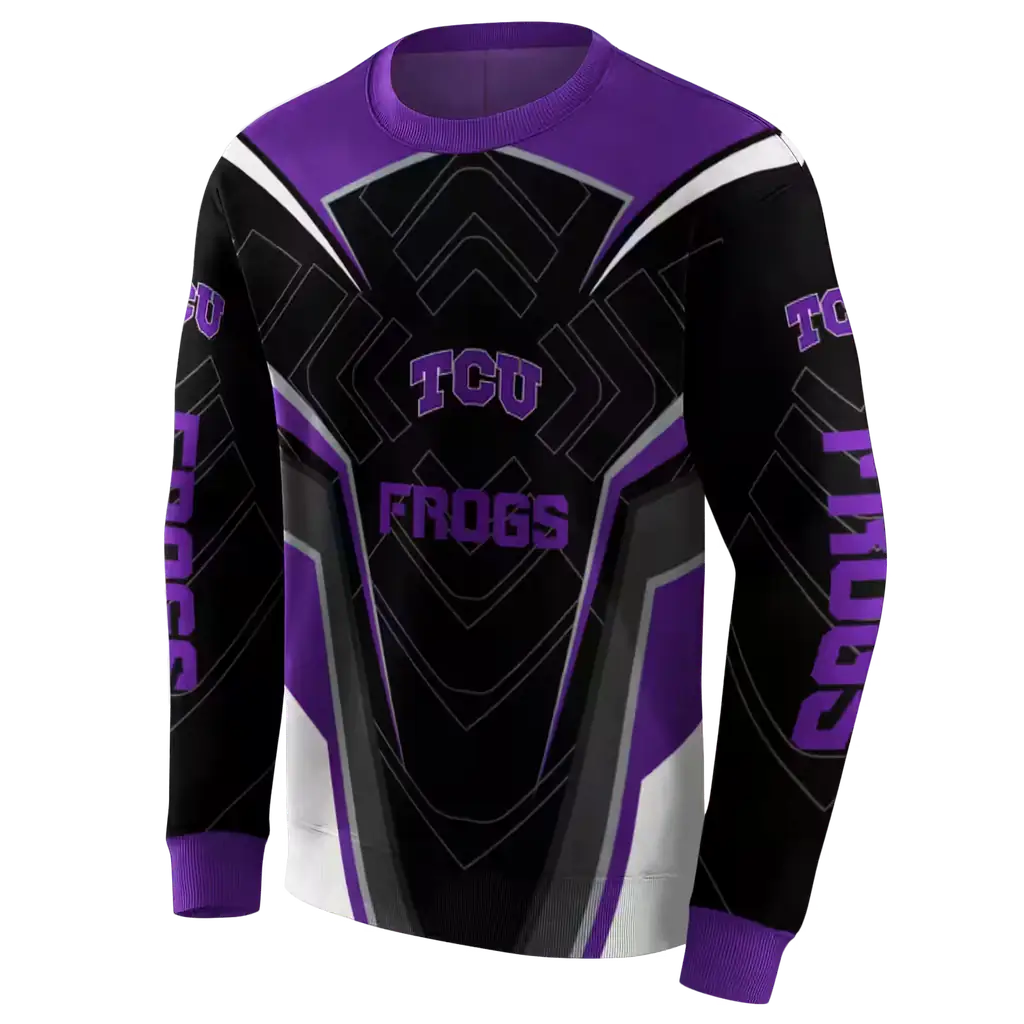 tcu horned frogs futuristic pattern purple black hoodie new arrival tcu horned frogs futuristic pattern purple black hoodie new arrival