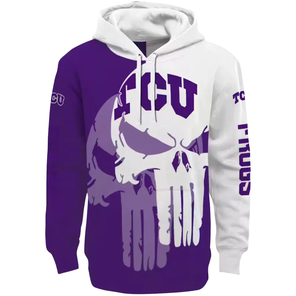 tcu horned frogs graphic punisher purple white hoodie best selling tcu horned frogs graphic punisher purple white hoodie best selling