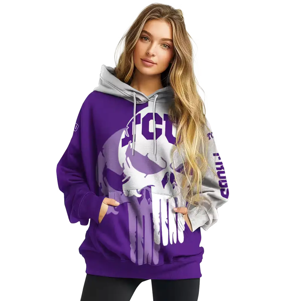 tcu horned frogs graphic punisher purple white hoodie high quality tcu horned frogs graphic punisher purple white hoodie high quality