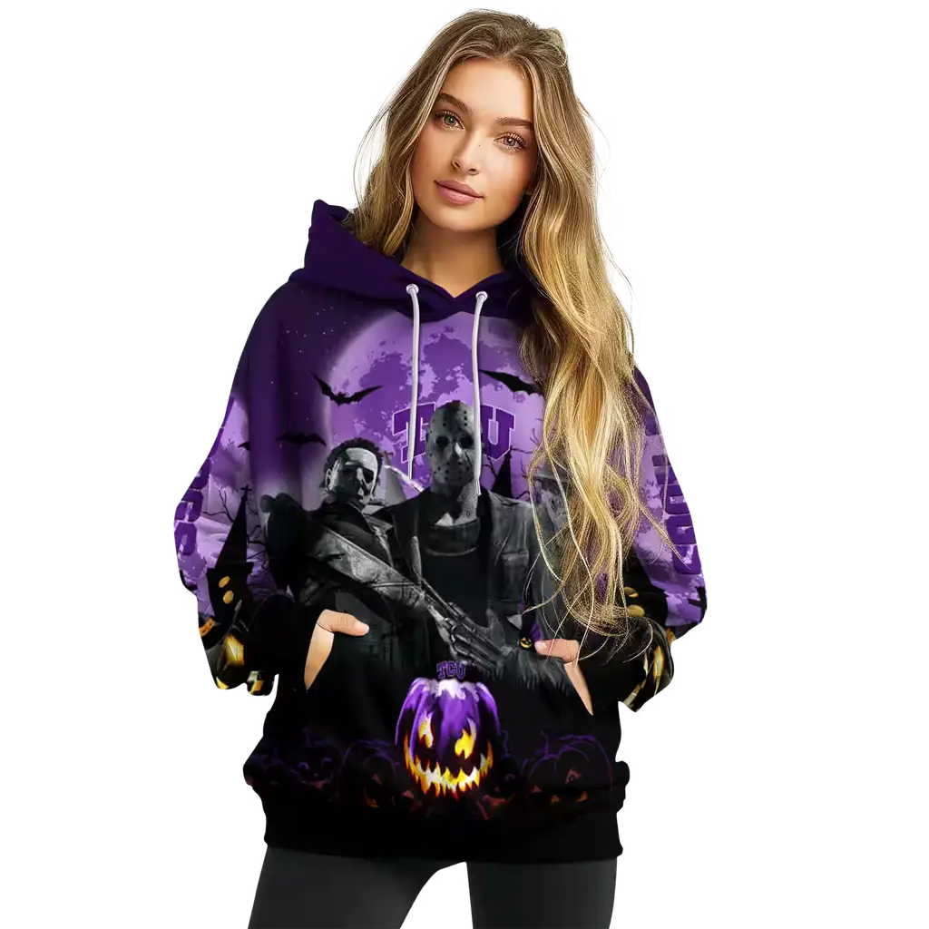 tcu horned frogs halloween vibes purple black hoodie high quality tcu horned frogs halloween vibes purple black hoodie high quality